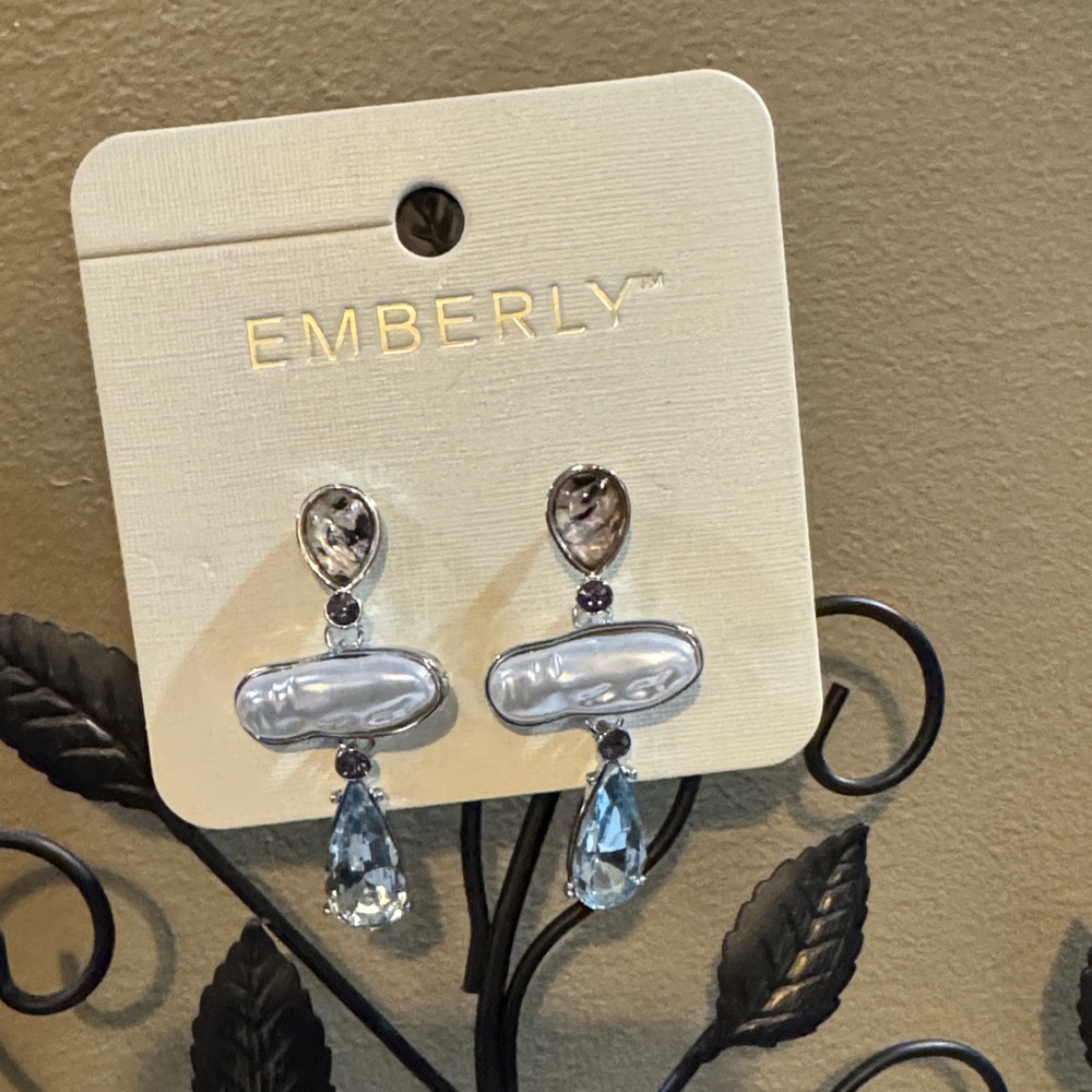 Emberly White, Silver and Blue Earrings